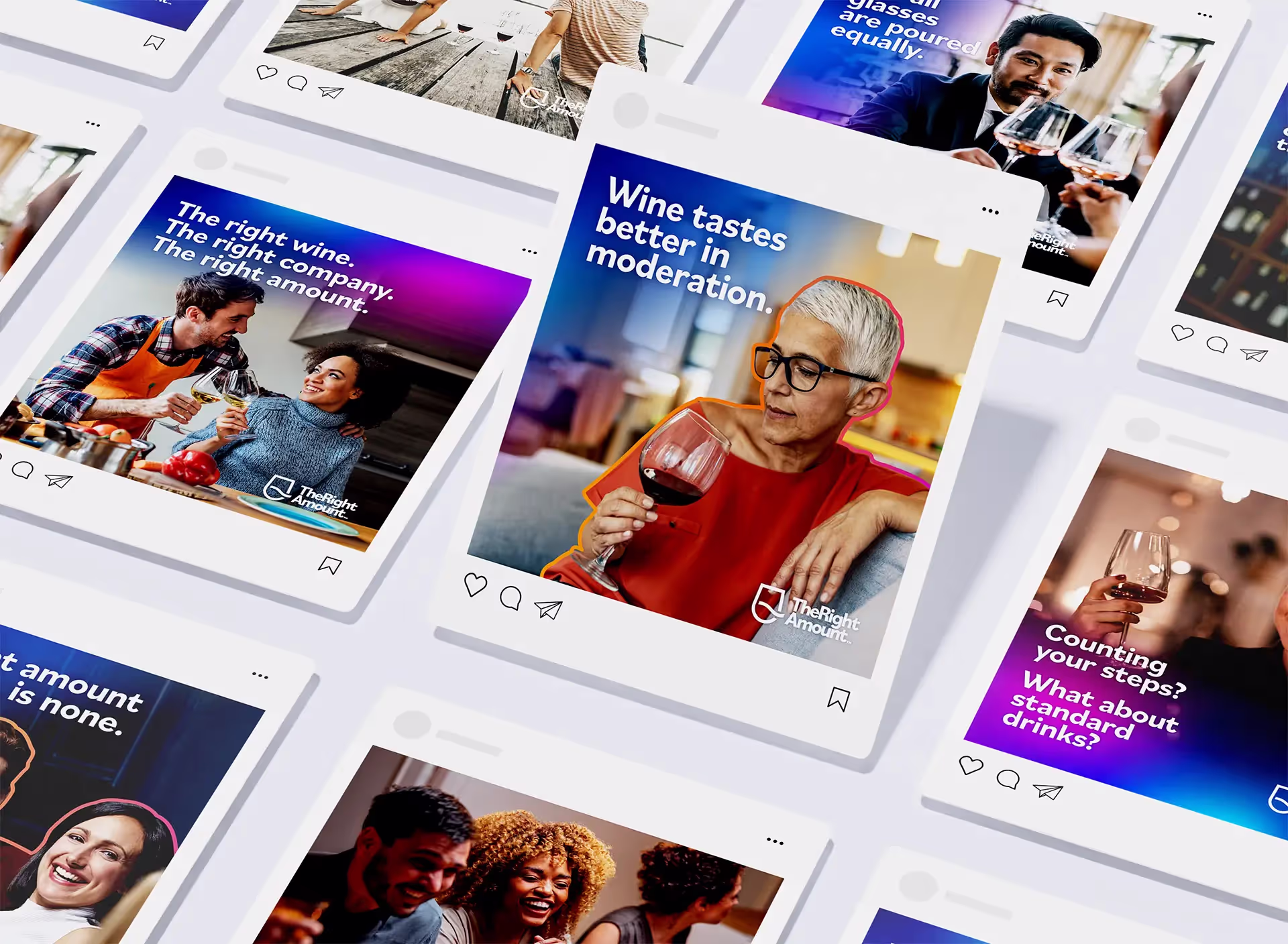 A series of stills of social ads from The Right Amount campaign. The ads are shown in a grid.