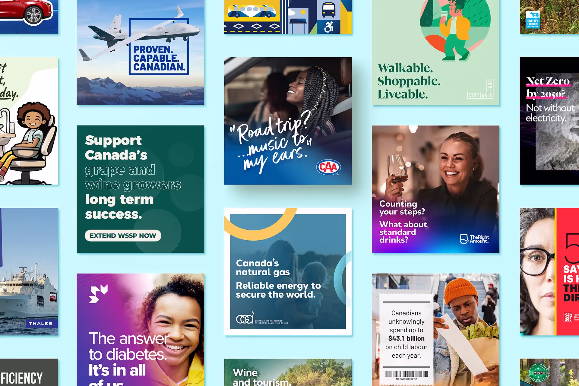 Collage of social media posts from various clients showcasing the diversity that is possible.