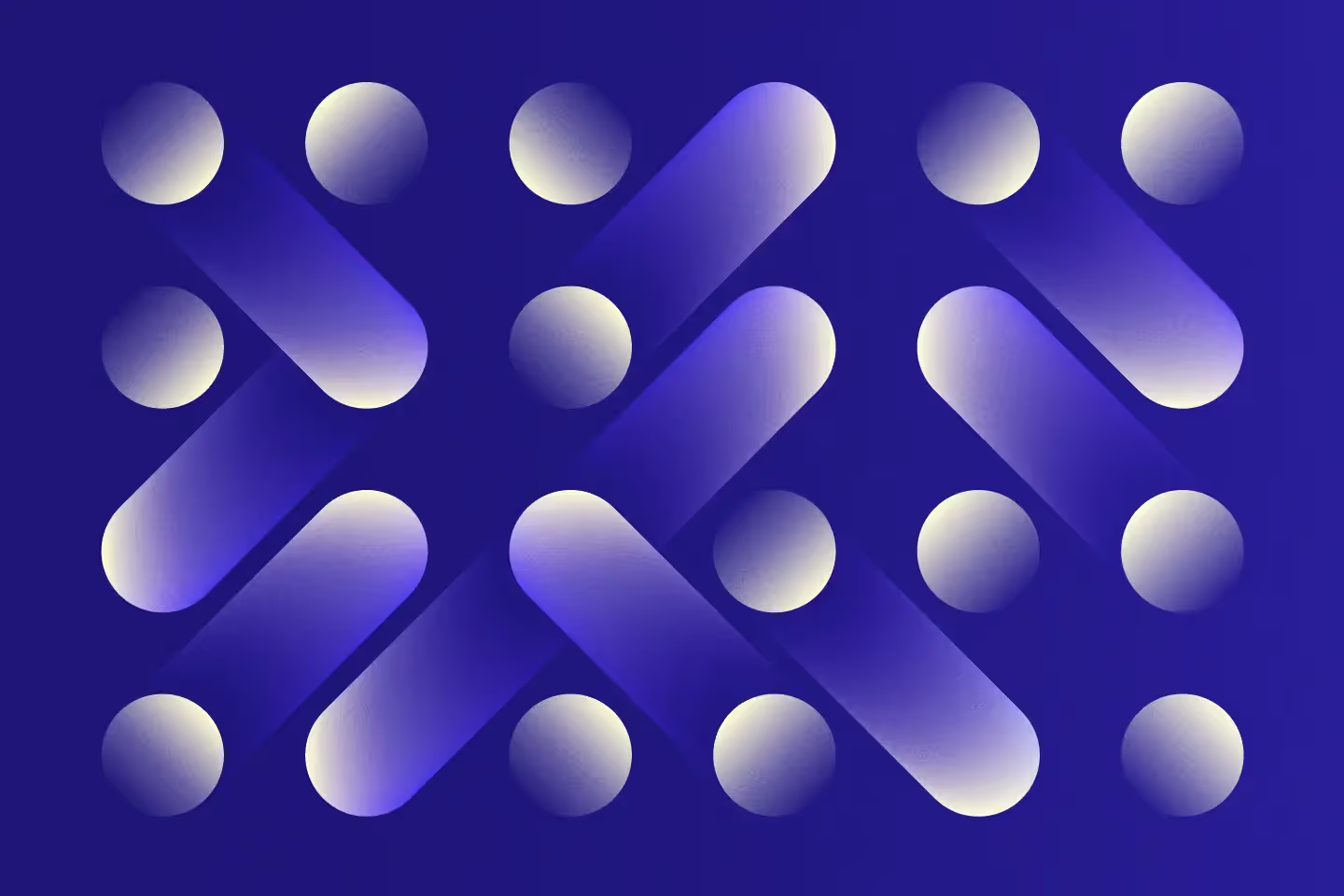 an abstract vector artwork consisting of a grid of circles, where some of the circles are connected by a tube of gradient